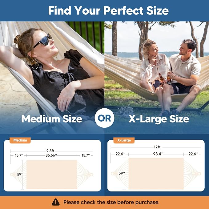 SUNCREAT Camping 2 Person Canvas Hammock, Double Travel Hammock, 475 lbs Capacity, Natural