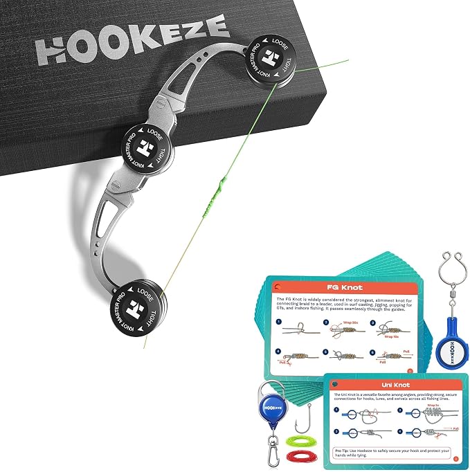 HOOK-EZE FG Knot Tying Tool & Complete Fishing Knot Tying Guide Kit, Fishing Gifts & Stocking Stuffers for Men
