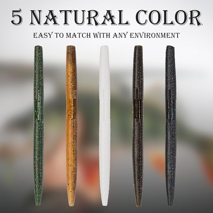 4"/5" Senko Worms Kit, Salt Impregnated Soft Plastic Lures | 30/50/78/100 Wacky Worms for Bass Fishing, Freshwater & Saltwater Applications,Artificial fishing bait