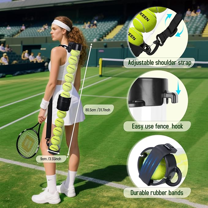 Hikeen Durable Tennis Ball Pick up Tube with 6/12 Tennis Balls,Quick Pickup & Storage Tennis Ball Tube with Shoulder Strap for Tennis Accessories - Includes 6/12 Balls