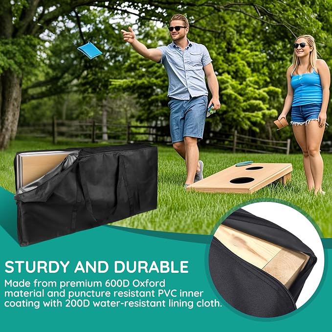 ZKOO Cornhole Carrying Case Fits 4' x 2' Regulation Size Board, Heavy-Duty 600D Cornhole Boards Bag with Extra Pockets for Cornhole Outdoor Games