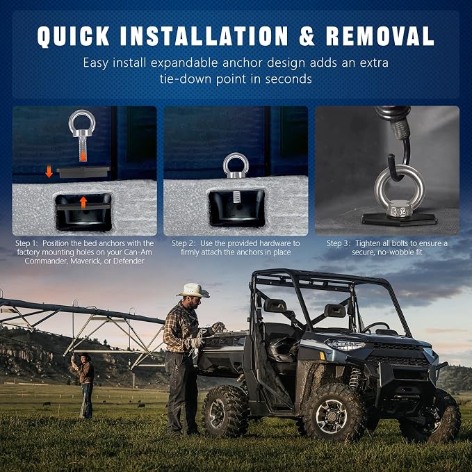 Chelhead 4 PCS Bed Anchors Mounting Kit Aluminum Bed Accessories Compatible with Can-Am Commander & Maverick & Defender Can-Am LinQ Fit Tie Down Anchors