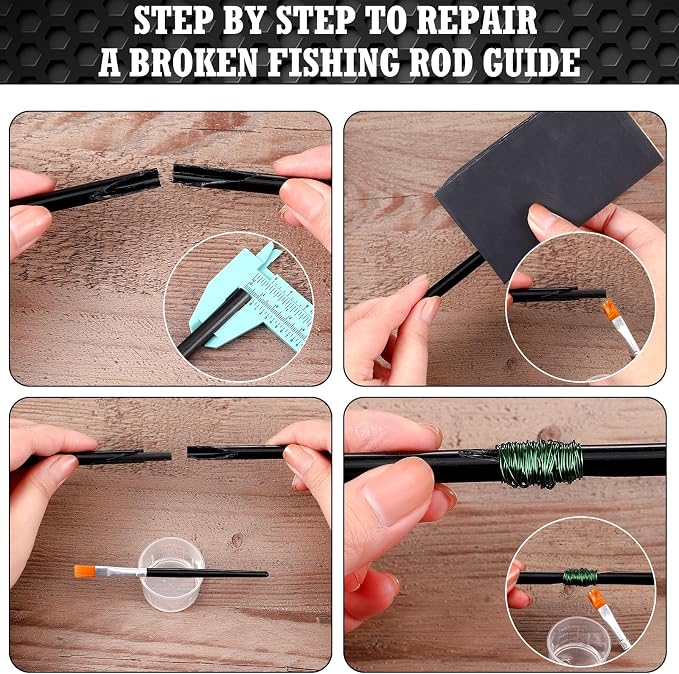 24pcs Fishing Rod Repair Kit Includes 10 Rod Wrapping Thread and 2 Wrapping and Winding Machine Set 2 Adhesive 2 Thread 1 Tape 5 Brush 1 Scissor 1 Sand Paper Fishing Building Winding Tool