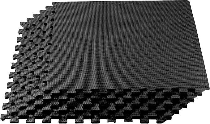 We Sell Mats 1/2 Inch Thickness Multipurpose EVA Foam Floor Tiles, Interlocking Floor Mat for Indoor Gym and Home Use, 24 in x 24 in, Black, 16 Square Feet (4 Tiles)
