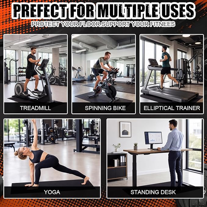 Drydiet Treadmill Mat 51" x 24", 6mm Extra Thick Bike Mat for Indoor Stationary Walking Pad, Spin Bike, Elliptical & Rowing Machine, Anti-Slip Shock Absorbing Floor Protector for Hardwood and Carpet