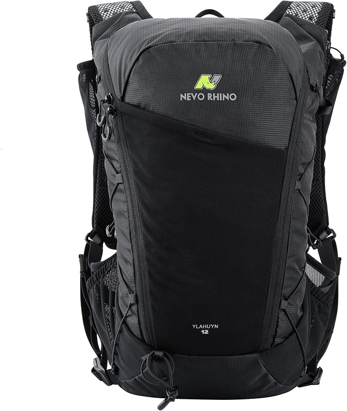 N NEVO RHINO 12L Hydration Backpack with 2 TPU 17oz / 500ML Soft Flasks, Lightweight Running Vest for Women & Men, Running Backpack for Trail Running Marathon Hiking