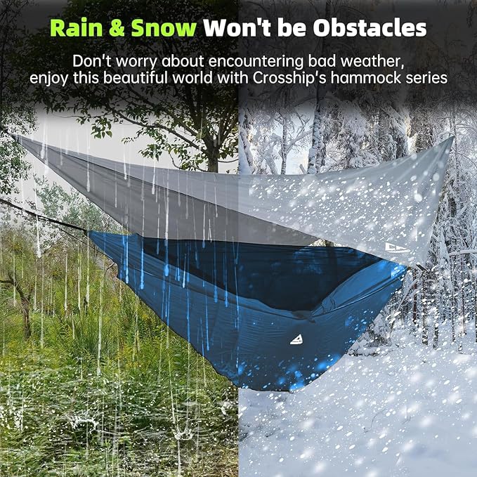 Camping Hammock with Mosquito Net, Underquilt & Rain Fly Tarp – 2 Person Portable Hammock Set for Hiking, Backpacking, Travel, Backyard, Beach – Holds Up to 500lbs (Blue)