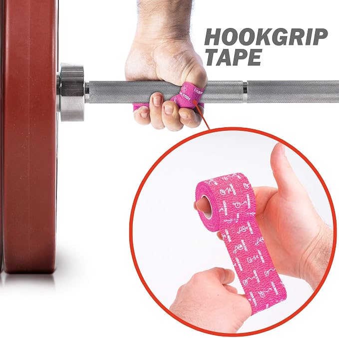 WARM BODY COLD MIND 1.85" Weightlifting Thumb Tape - Hook Grip Tape for Powerlifting, Cross Training, Gym Tape, Workout, Weight Lifting Tape, Athletic Finger Wrap (Pink 6 Roll)