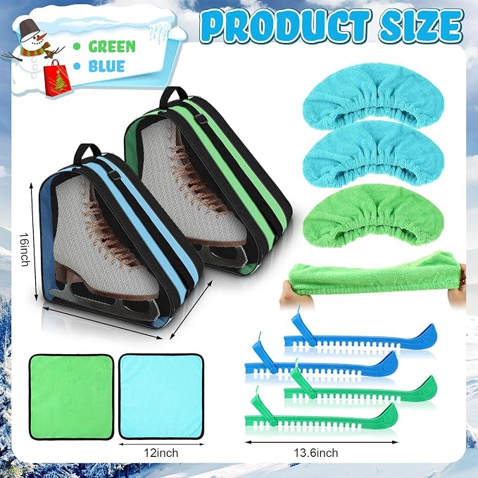 Liliful 8 Pcs Skate Guards Skate Blade Protector Covers Towel Ice Inline Bag Set Ice Guards for Adult Hockey Winter Supply