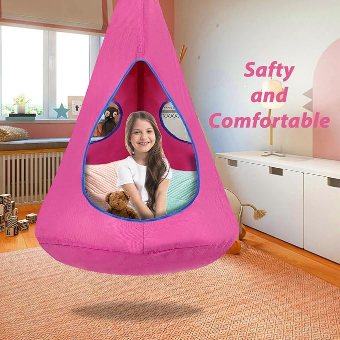 Kids Nest Swing Chair, Hanging Hammock Chair with Detachable Play Tent for Outdoor and Indoor Use (32" D x 52" H), Sensory Swing for Kids (Pink)