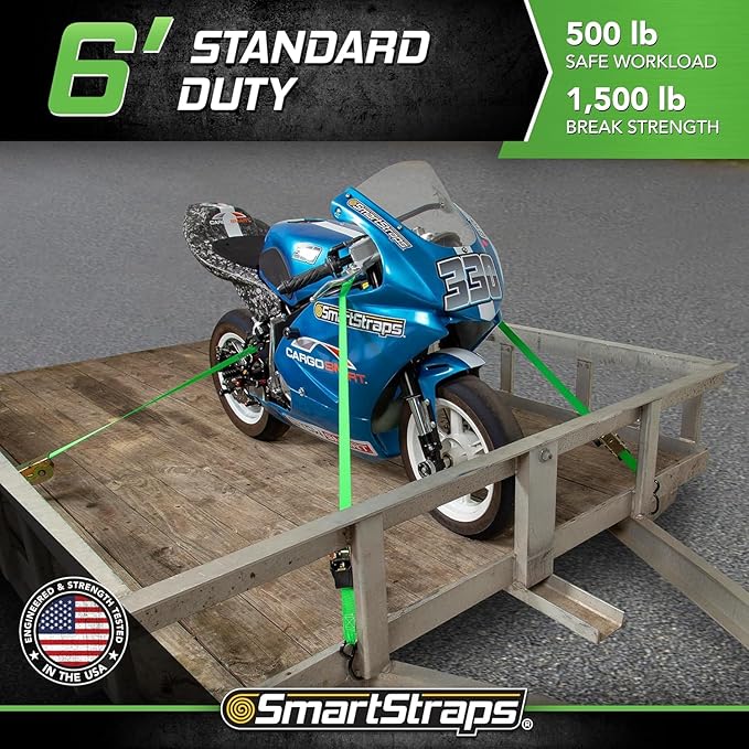 SMARTSTRAPS Retractable Ratchet Tie Down Straps (4 PK) 1,500lb Break Strength, 500lb Safe Work Load, Standard Duty, Secure and Haul ATVs, Lawn Tractors, Cargo, Boxes and Other Small Equipment