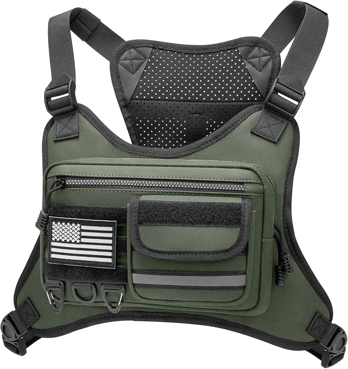 OCKLILY Chest Bag for Men Women, Outdoor Sports Running Vest Bag, Chest Pack for Running, Cycling, Hiking, Workouts, Traveling - Green