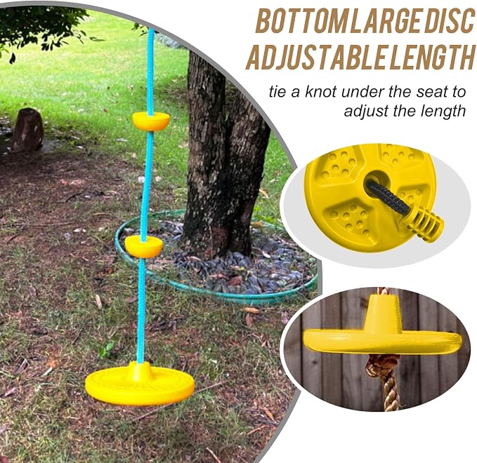Climbing Rope with Platforms Tree Swing for Kids Disc Swing Seat Set Outdoor Backyard Playground Accessories Including Bonus Hanging Strap & Carabiner