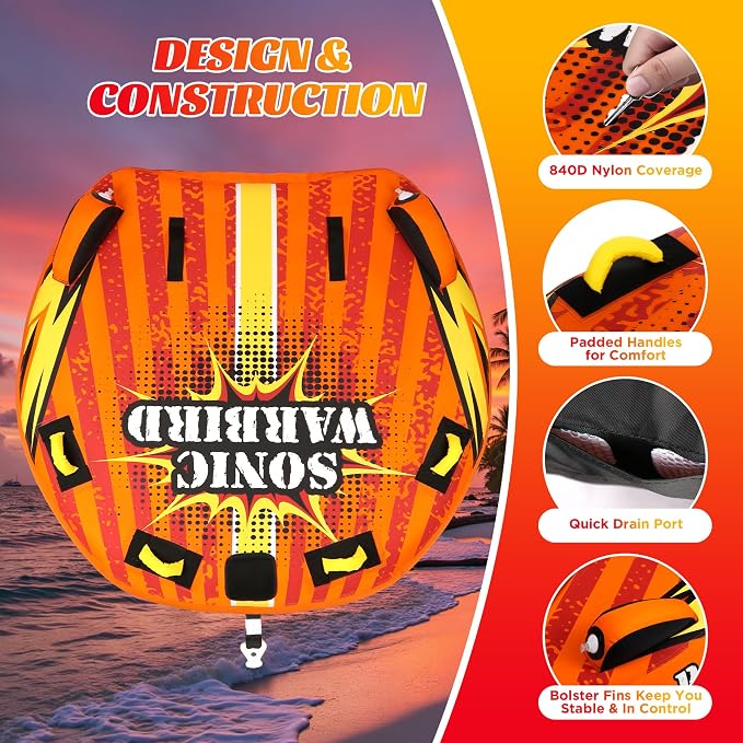 Towable Tubes for Boating Water Tubes - 2 Person Soaring Eagle, Heavy Duty Boat Tubes & Towables, EVA Foam Pads, Drainage, Quick Connector(F-1007)(F-1020)