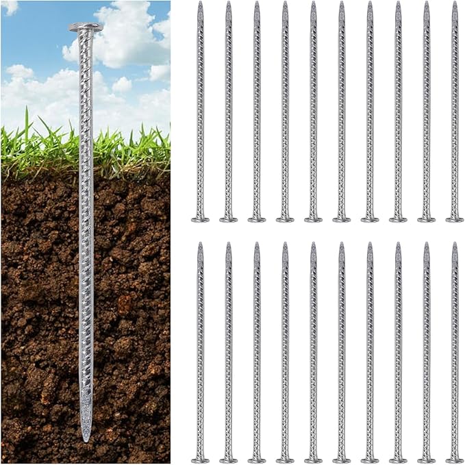 16 Inch Rebar Stakes, 0.4 Inch Diameter Ground Stake, Metal Stakes for Ground, Heavy Duty Ground Anchor Spikes for Speed Bump, Parking Curb and Camping Tent (20Pcs,Silver)