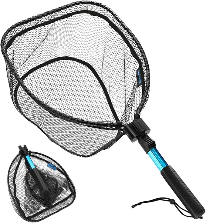 SANLIKE Collapsible Telescopic Fishing Net Rubber Coated Fresh/Salt Water