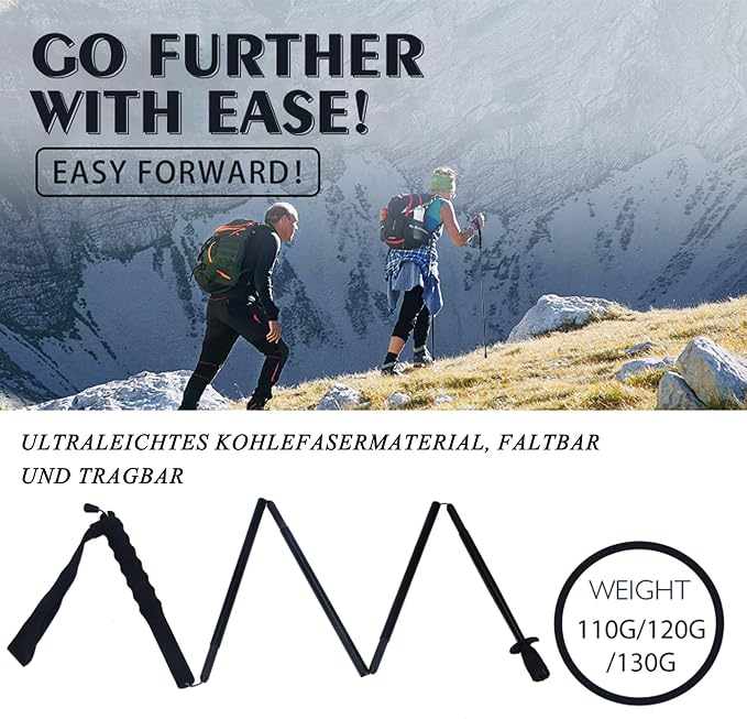 Ultralight Carbon Fibre Trekking Poles - 5-Section Adjustable Hiking Sticks with Anti-Shock Tips, Ergonomic Grips & Storage Bag - Perfect for Hiking, Walking & Backpacking (Set of 2)