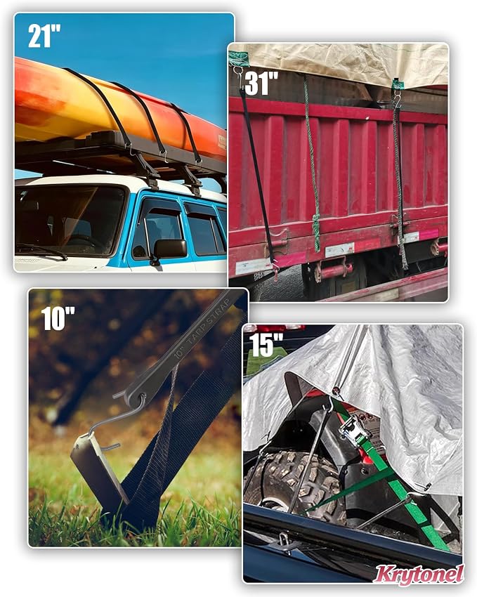 10" 15" 21" 31" Bungee Cords with Hooks Heavy Duty 20 Pack – EPDM Rubber UV Resistant, Assorted Sizes, Tarp Straps Tie Down for Truck, Towing, Construction, Marine, Trailer