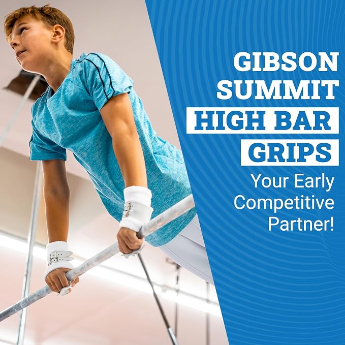 Gibson Athletic Summit High Bar Gymnastic Grips for Boys, Durable Leather Grip for Secure Grip, Hand Grips for Early Competitor Gymnasts, Gymnastics Grips for Boys - Made In USA