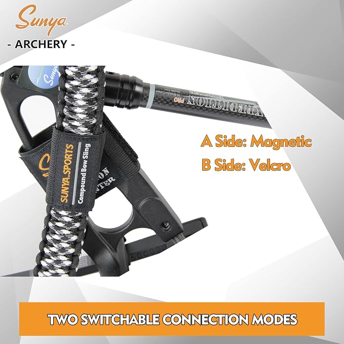 SUNYA Paracord Compound Bow Sling with V2 Upgraded Magnetic Connection System. Lightweight Hands Free Shoulder Carrying Sling for Bow Hunting, Field Archery and 3D