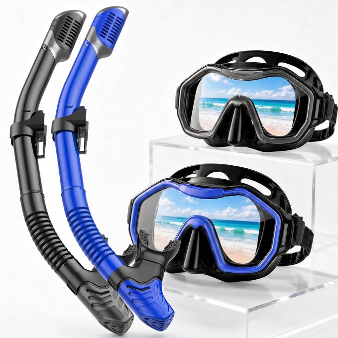 Snorkeling Gear for Adults Kids, Dry-Top Snorkel Set, 180°Panoramic Wide View Diving Mask Breathing Freely Snorkel Mask for Snorkeling Scuba Diving Swimming Travel