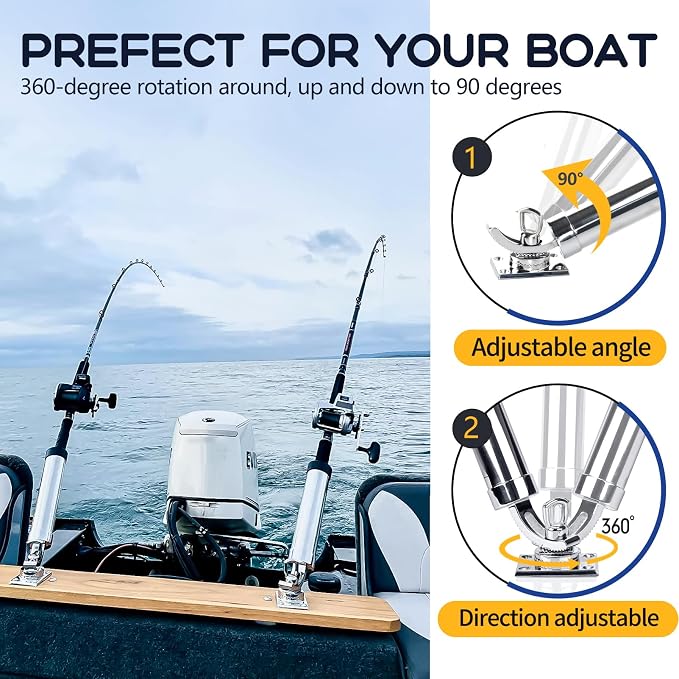 2Pcs Fishing Rod Holder, 360 Adjustable Rod Outrigger, 316 Stainless Steel Fishing Pole Support for Marine Boat Yacht