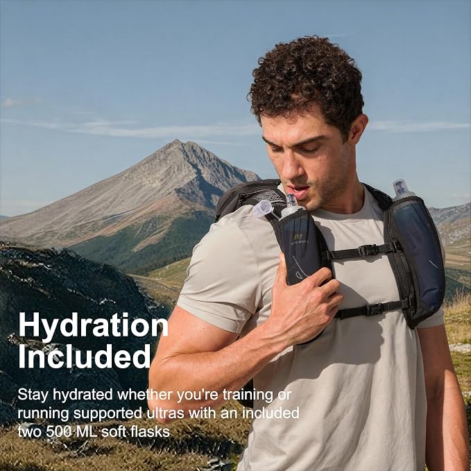 N NEVO RHINO 12L Hydration Backpack with 2 TPU 17oz / 500ML Soft Flasks, Lightweight Running Vest for Women & Men, Running Backpack for Trail Running Marathon Hiking