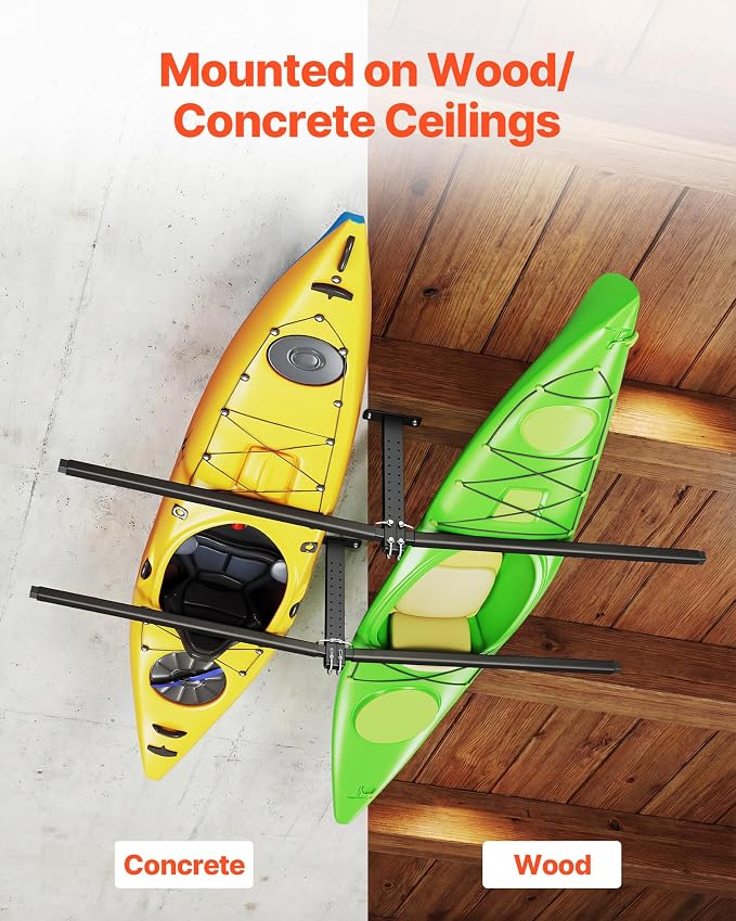 VEVOR Kayak Storage Rack, Heavy Duty Adjustable Freestanding Stand with Lockable Wheels for Indoor Outdoor Garage Shed Dock, Holder for Canoe, SUP, Surfboard & Paddleboard