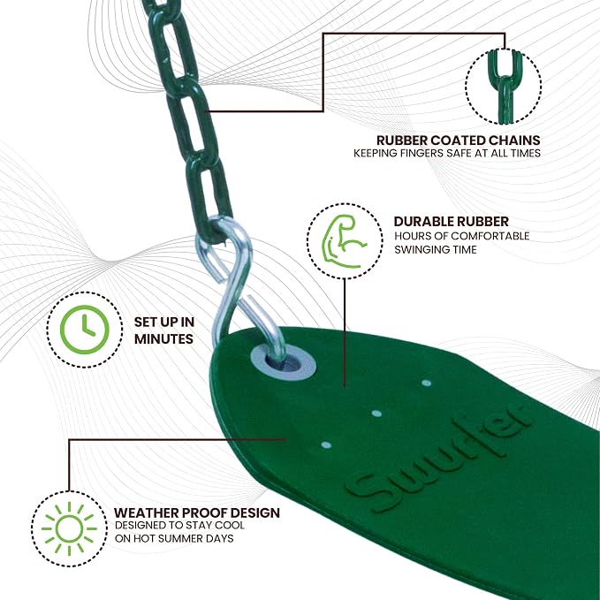 Swurfer Tree Outdoor Swing Set Swings – Playground Swing Seat Replacement, Swing Set Accessories, Easy Installation, Comfortable Heavy Duty Rubber Coated Chains, Weather Resistant, Ages 4 and Up