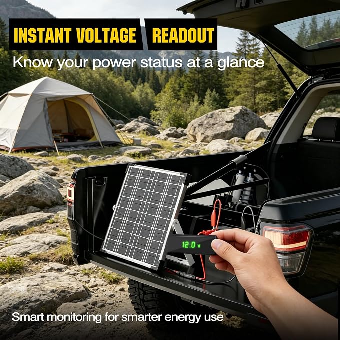 SUNAPEX 12V Solar Battery Charger with LCD Voltage Tester - 15W Solar Battery Trickle Charger with Smart MPPT Controller- Waterproof Solar Battery Maintainer for Boat Marine RV Trailer Truck