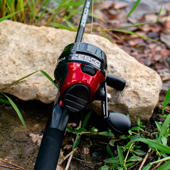 Zebco 404 Spincast Reel and Fishing Rod Combo, 6-Foot 2-Piece Fishing Pole, Size 40 Reel, Right-Hand Retrieve, Pre-Spooled with 15-Pound Zebco Line, Black/Red