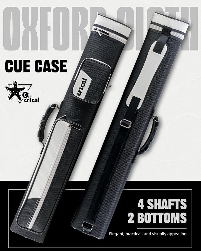 CRICAL Pool Cue Case 2x4 Hard Pool Stick Case Holds 2 Butts and 4 Shafts for Adults Billiard Cue Case with Soft Shoulder Straps