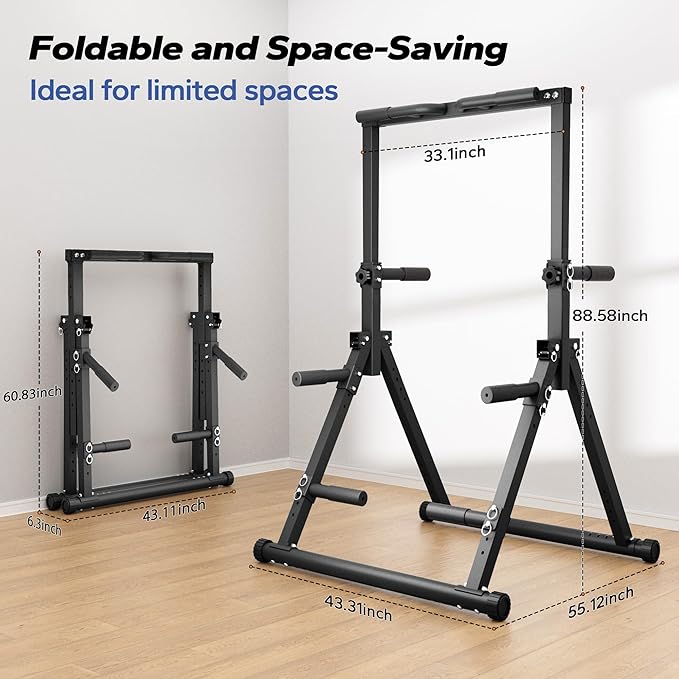 Foldable Pull Up Bar Free Standing, Strength Training Pull-up Bars Adjustable Pull Up Station, Power Tower Pull Up Bar MultiFunction Pull Up Dip Station Workout Equipment For Home Gym Support 480 LBS
