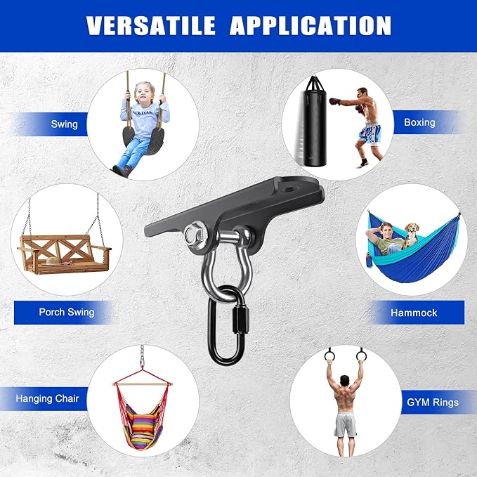 Dolibest Heavy Duty Swing Hanger, Ceiling Mount Swing Hook,One-Piece Design Base, Swing Set Hardware for Punching Bag, Boxing, Hammock Chair, Yoga Swing, Porch Swing, Swing Seat (180° Rotation)