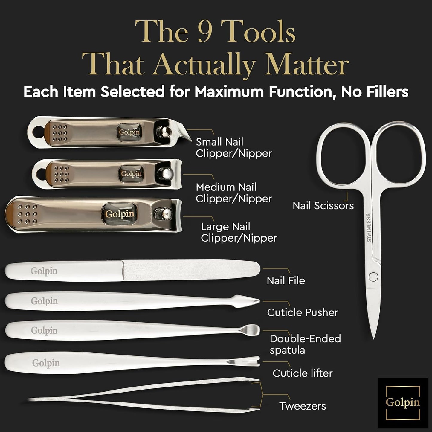 Manicure Kit for Men & Women – 9 Pcs Stainless Steel Tools with Pink Travel Nail Kit Case, Nail Clippers, Cuticle Pusher, File, Gift Ready Women & Mens Manicure Set