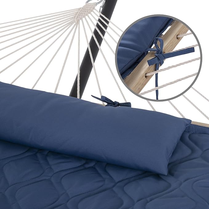 SUNCREAT Two Person Hammock with Stand, Carrying Bag, Heavy Duty Backyard Hammock and Stand, Navy Drops