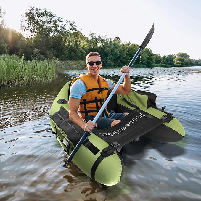 Fishing Float Tube with Adjustable Backpack Straps, Storage Pockets, Fish Ruler, Fly Fishing Boat with Pump, Oar, Rod Holder and Mount, Fins, 350LBS Load Bearing Capacity, FT003