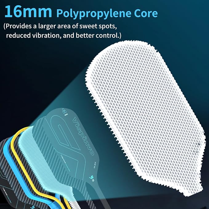 Carbon Fiber Pickleball Paddle USAPA Approved, 16MM T700 Thermoformed Pickleball Paddle with Polypropylene Honeycomb Core, Foam Injected Edges Designed for Ultimate Spin & Consistency