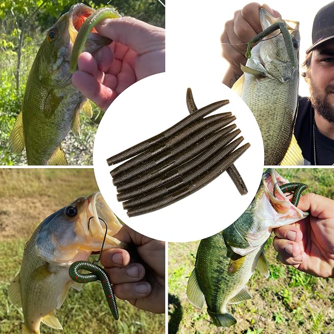 4"/5" Senko Worms Kit, Salt Impregnated Soft Plastic Lures | 30/50/78/100 Wacky Worms for Bass Fishing, Freshwater & Saltwater Applications,Artificial fishing bait