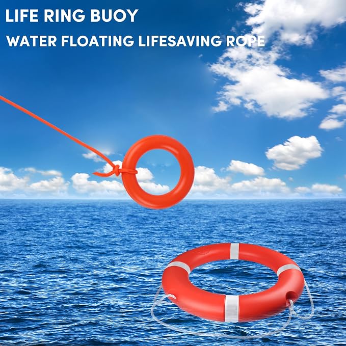 23"/28” Life Ring, Life Preserver Ring with 98.4FT Water Floating Lifesaving Rope,Boat Safety Throw Rings with Reflective Tape,(Orange) - 2 Size
