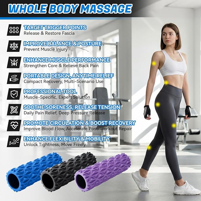 Foam Roller High Density Deep Tissue Massager for Muscle Massage Myofascial Trigger Point Release Improves Mobility Massage of The Back and Leg Muscles - 15" (Purple)