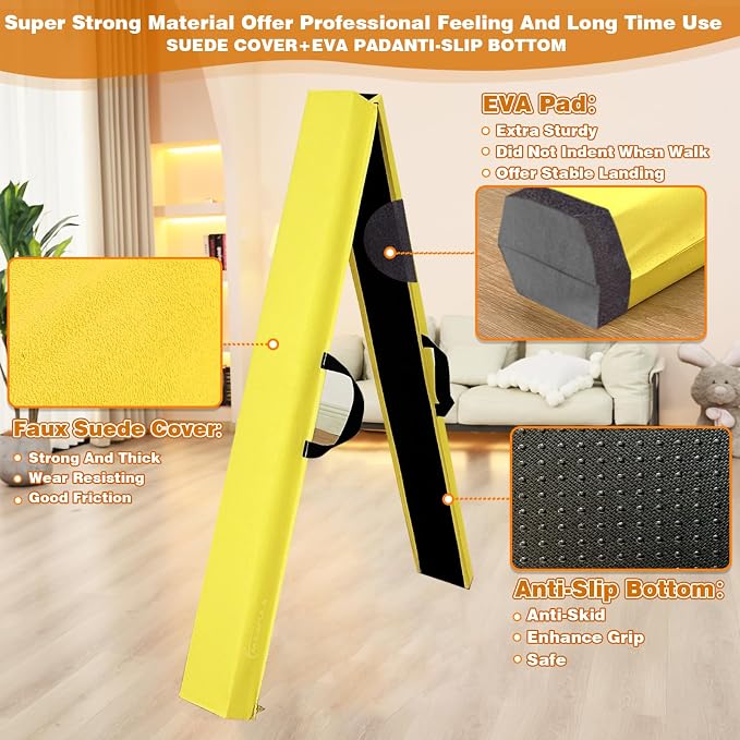 MARFULA 6 FT / 8 FT / 9 FT Folding Gymnastics Beam Foam Balance Floor Beam - Extra Firm - Suede Cover - Anti Slip Bottom with Carry Bag for Kids/Adults Home Use