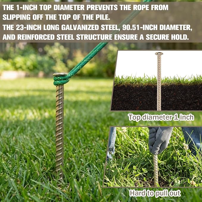 Pelopy 10 Pack 23 Inch Long Rebar Stakes 1/2 Inch Diameter Heavy Duty Galvanized Steel Ground Anchors with Chisel Point Ends Ground Stake for Speed Bumps Wheel Stop Tent Concrete Plant Support