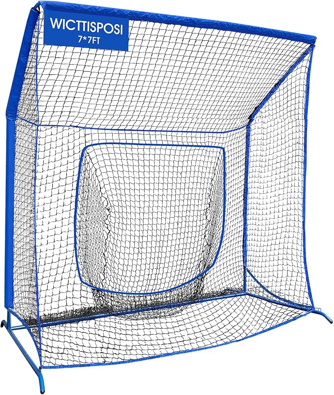 Baseball Softball Net with Blocking System, 7x7ft/6x6ft/10x7ft Practice Cage Net for Batting/Pitching/Fielding, Metal Frame with Elevated Base and Storage Bag for Backyard Indoor Training