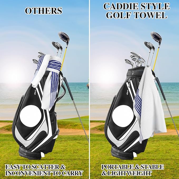 Vabean 2 Pcs 22 x 44 Large Golf Towel Caddie Style Center Cut Caddy Hanging Fast Drying Golf Club Cotton and Polyester Blend Camping Towels(White-Green, White-Blue)
