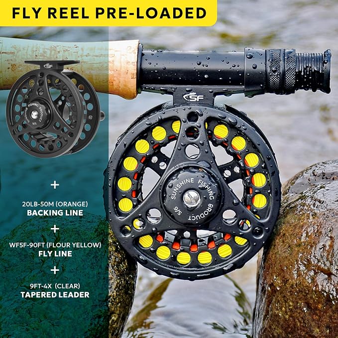 SF Fly Fishing Rod Combo Starter Kit Semi Gloss Green Jade Finish 24T Carbon Fiber Trout Travel Fly Rod with Reel,Fly Rod case,Fly Box , Flies,Tapered Leader,Knot Tying Tools