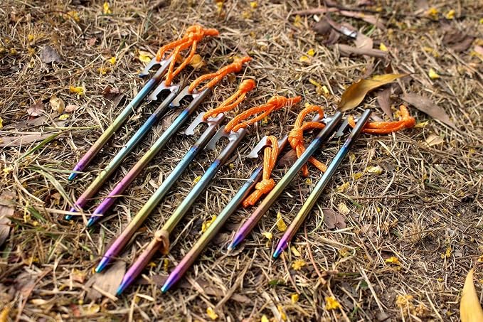 Boundless Voyage 6pcs Titanium Alloy Tent Pegs Outdoor Camping Awning Tent Stakes Lightweight Tent Nail 20CM-Ti4013PS