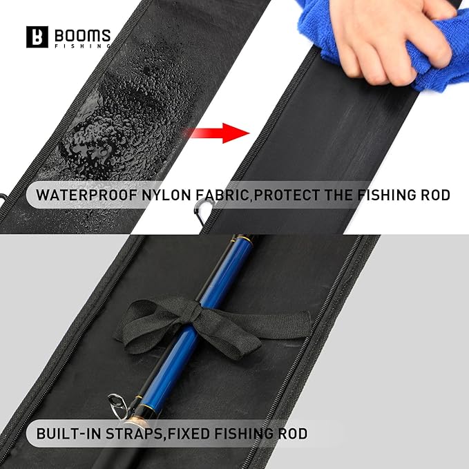 Booms Fishing PB3 6.3ft~7ft Expandable Fishing Rod Carry Case (Rod-Only, No Reel Space) – Portable Foldable Rod Bag with Padded Protection & Two-Way Zippers, Store Up to 2~3 Fishing Poles