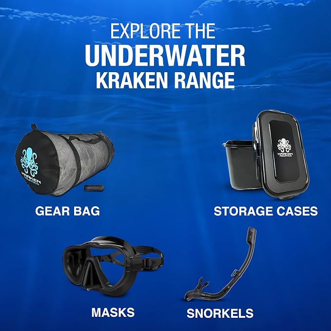 Kraken Aquatics Scuba Diving Mask - Tempered Single Lens Glass Anti-Fog Snorkel Mask for Adults with Leak-Proof Silicone Skirt, Snorkeling Gear, Freediving, Spearfishing Diving Masks - Dive Mask