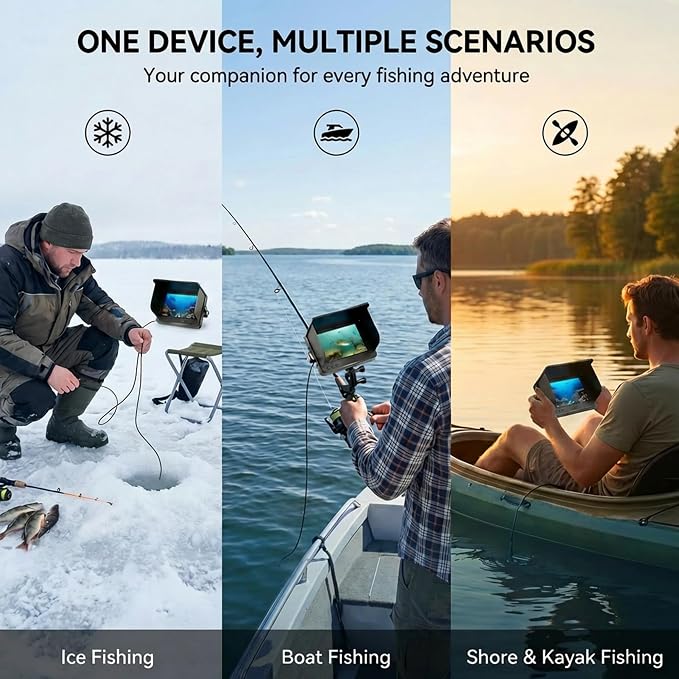 Portable Underwater Camera Fish Finder: 5 Inch IPS with 8000mAh Battery IP68 Waterproof Camera 220°Wide Angle for Lake & Murky Water | Depth Finder for Ice Fishing/Boats/Kayaks